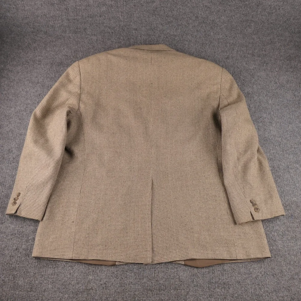 Croft Barrow Blazer Mens 50R Tan Houndstooth Silk Wide Lapel Vintage 90s
